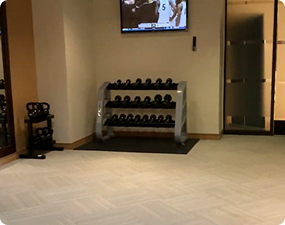 Quiet hallway leading to training areas